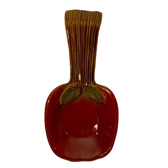 Apple Theme Spoon Rest Rich Rustic Harvest Apple Artisan Ceramic Hand Painted - Picture 6 of 16